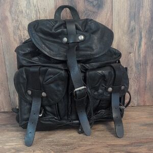 Frye Black Leather Buckled Zipper Back Vintage Rare Unisex Backpack       -C192